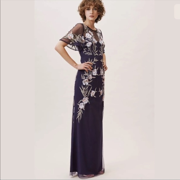 Aidan Mattox floral beaded short sleeves long gown - Picture 1 of 9